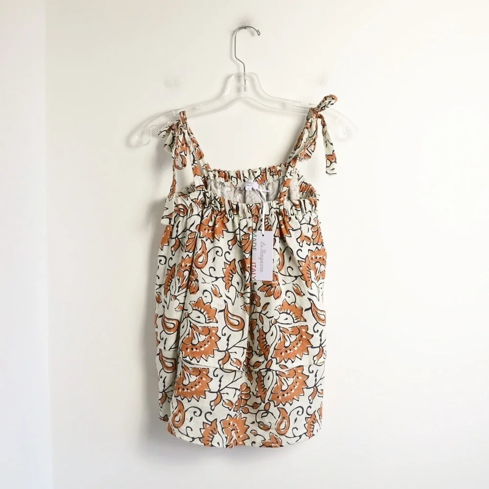 NWT Le Ragazze made in Italy 100% linen top M tiered floral print cottagecore - Picture 2 of 14